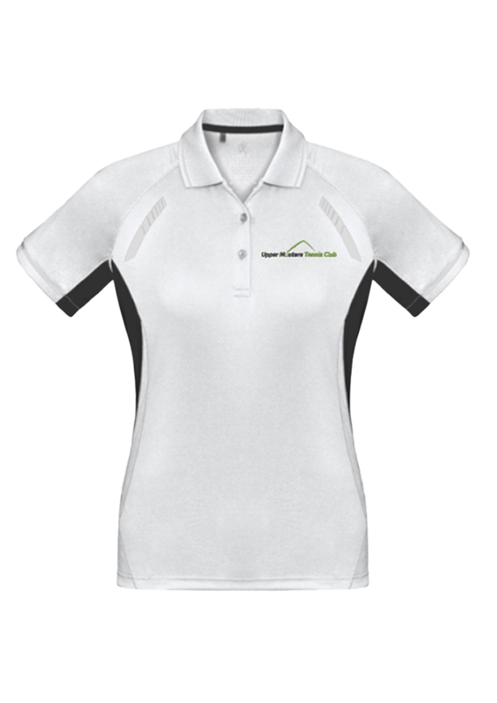 Upper Moutere Tennis Club Ladies Polo White/Black/Silver