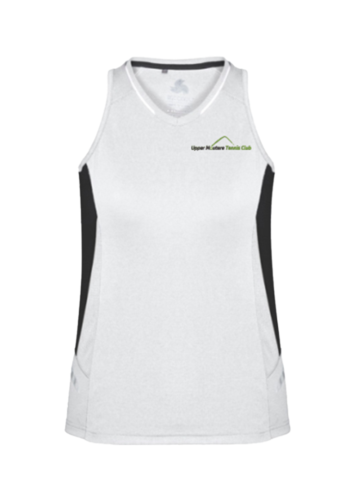 Upper Moutere Tennis Club Ladies Singlet Wht/Black/Silver