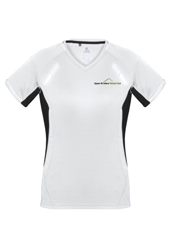 Upper Moutere Tennis Club Ladies Tee White/Black/Silver