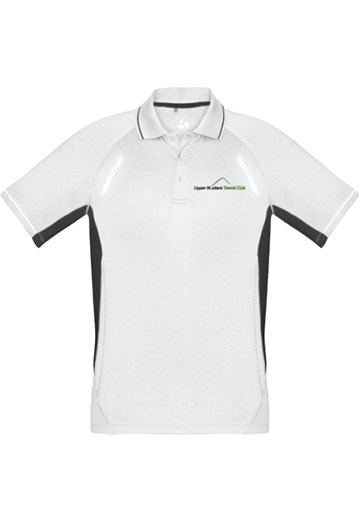 Upper Moutere Tennis Club Mens Polo White/Black/Silver