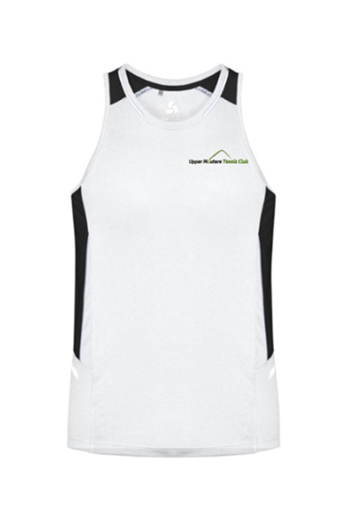 Upper Moutere Tennis Club Mens Singlet Wht/Black/Silver