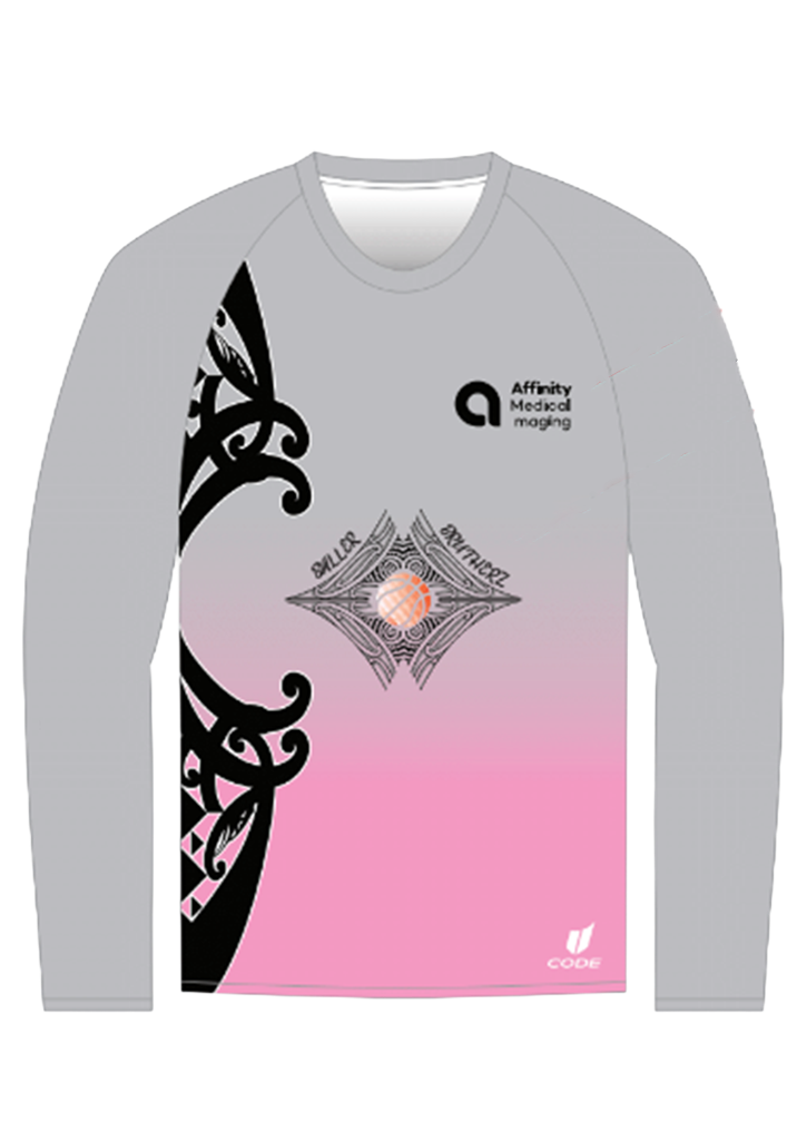 Poneke Basketball 2025 LS Tee Pink/Grey