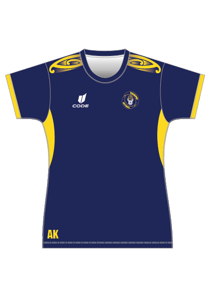 Kaiapoi Netball Warm up Tee Navy/Yellow/White